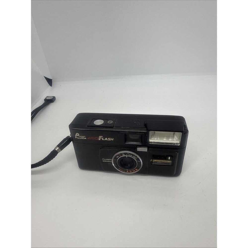 Fuji Pocket Fujica 350 Flash Black Point & Shoot 110 Film Camera w/ strap